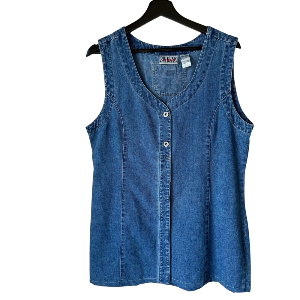 bill blass Blue Denim Button Front Tank Top